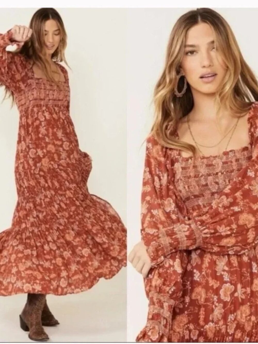 Free People Sweet Escape Maxi Dress Mocha Combo Size M - Picture 3 of 12